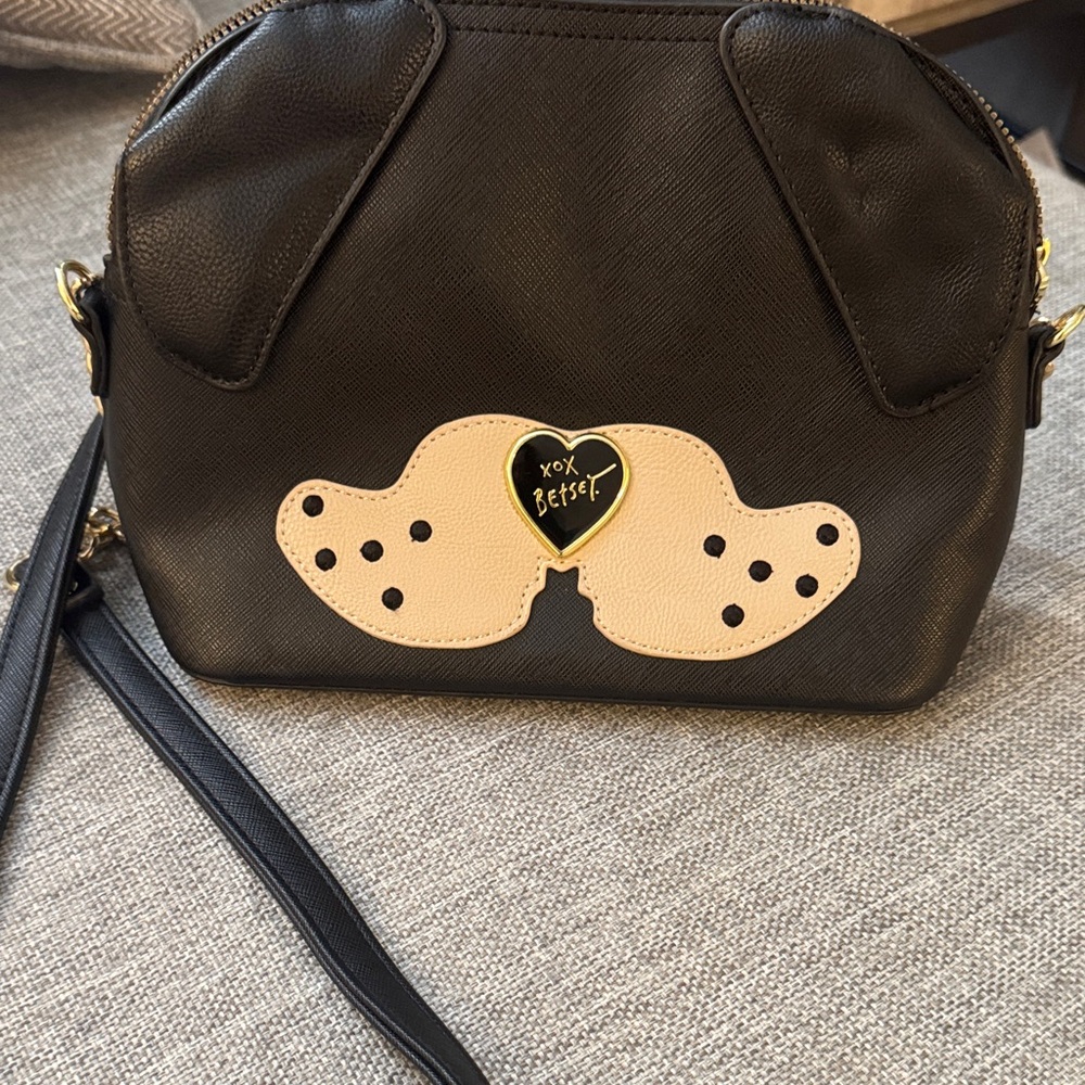 Betsey Johnson Black Crossbody Bag with Cream Heart Accent